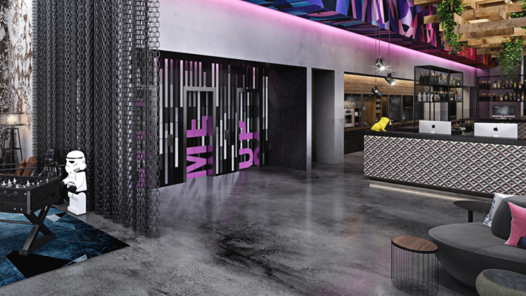 Lobby de reuniões do Moxy Lisboa Oriente
